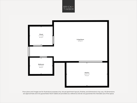 Floor plan for studio, 1 bath, 415 sqft